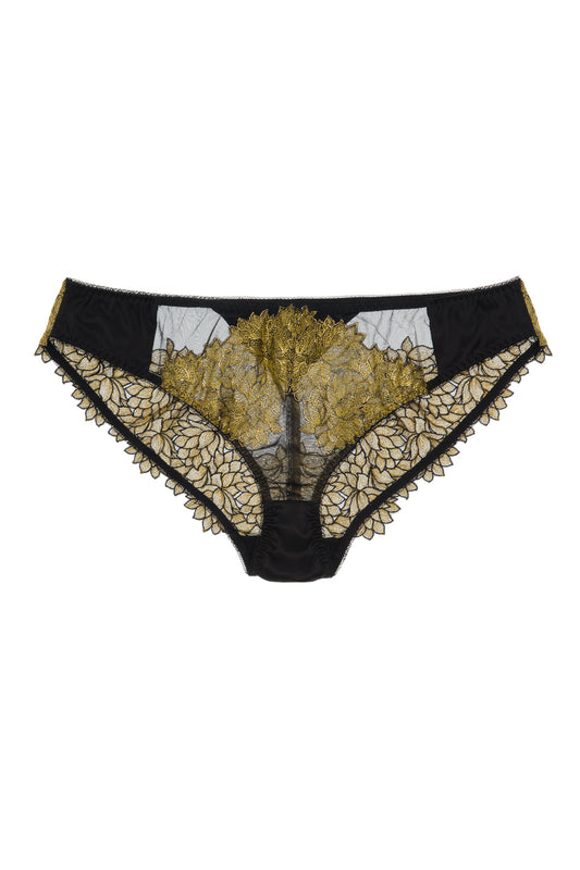 Black and gold metallic embroidered brief