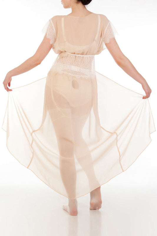 Sheer georgette robe with silk bridal lingerie