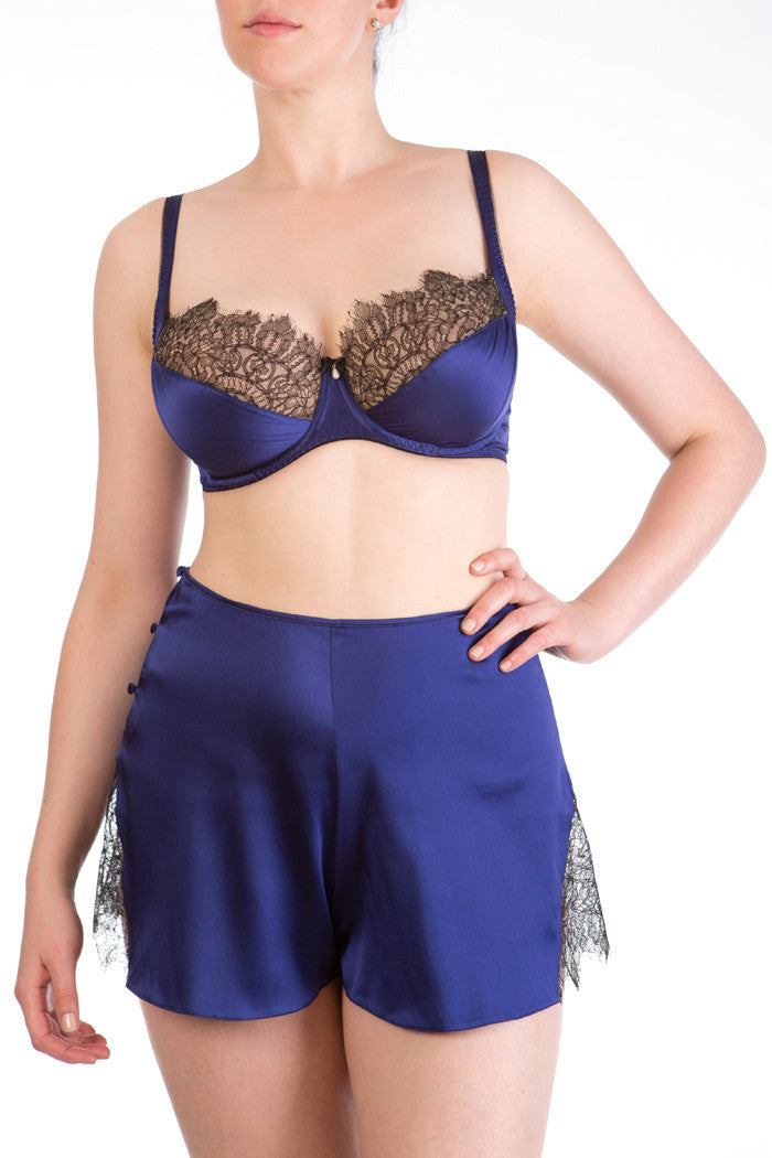 Vintage inspired blue silk tap pants with matching silk bra