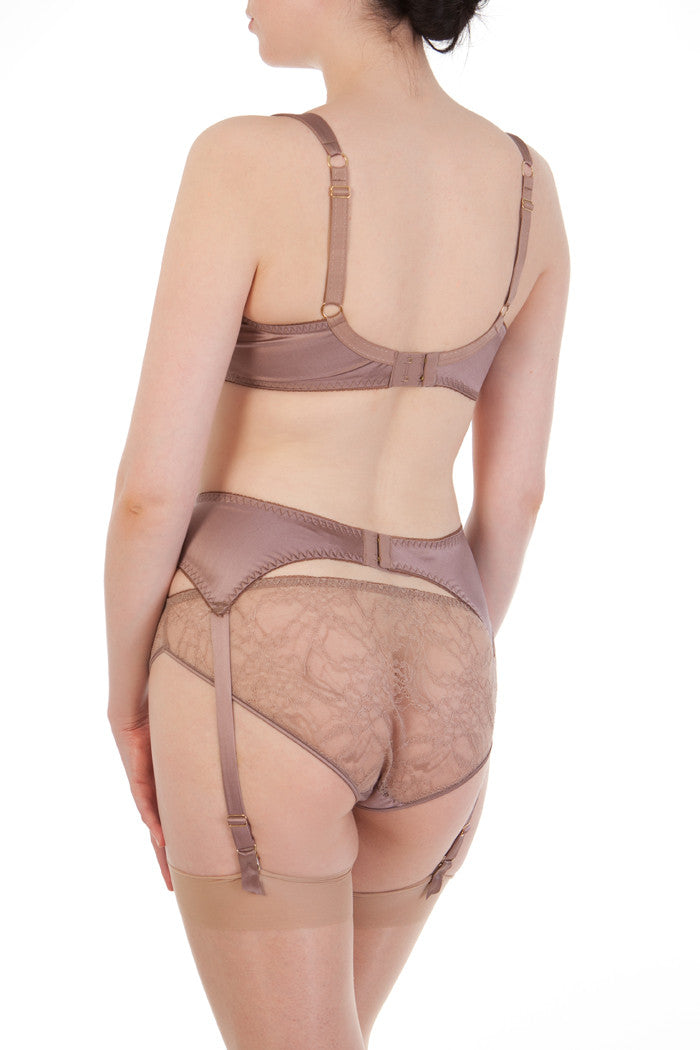 All over lace classic briefs with silk suspender belt