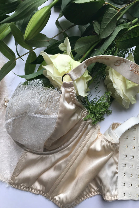 Silk embroidered bra strap personalisation for wedding undergarments